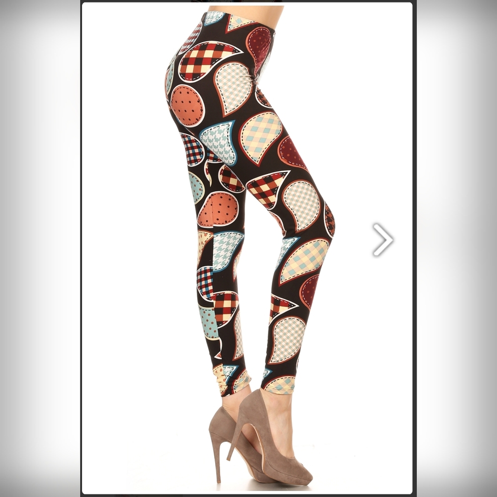 Plus Size Brown/Neutral Color Pallet Paisley & Plaid Print Leggings